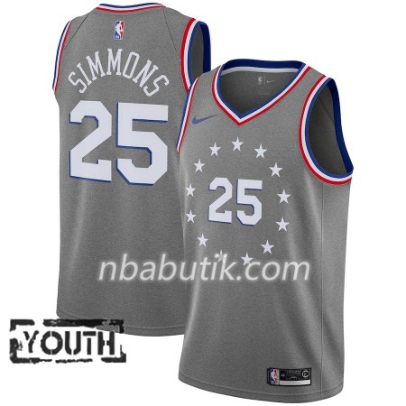 NBA Børn Trøje Philadelphia 76ers Ben Simmons 25 2018-19 Nike City Edition Grå Swingman NBA Børn Trøje Philadelphia 76ers Ben Simmons 25 2018-19 Nike City Edition Grå Swingman